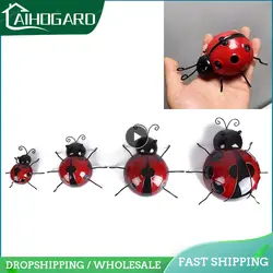 3D Metal Ladybugs Wall Mounted Decor Garden Creative Cute Insect Sculptures Outdoor Patio Lawn Fence Statues Decoration Supplies