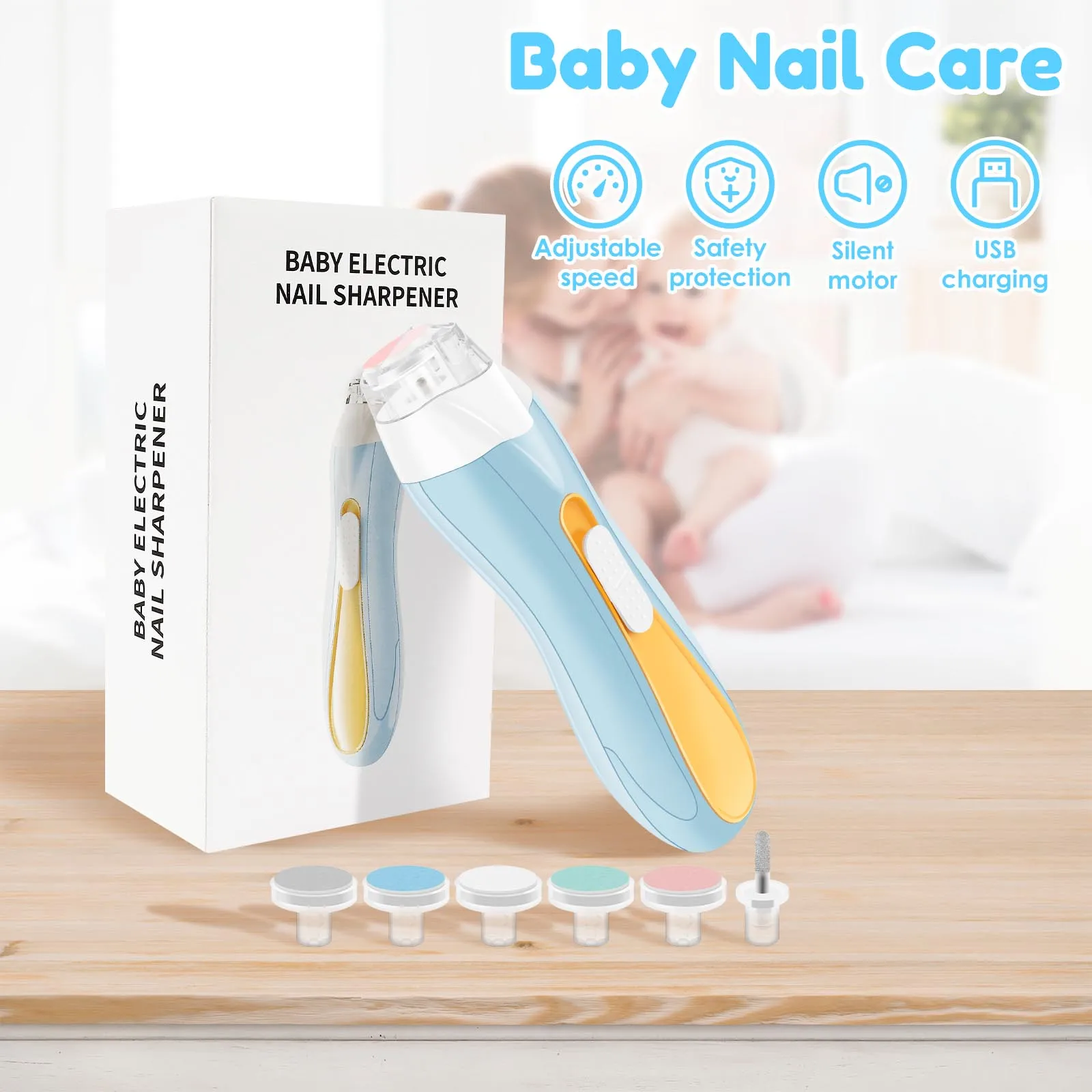 Electric Baby Nail File Lightweight USB Charging Baby Nail Clipper with LED Low Noise Stepless Speed Control Electric Nail File