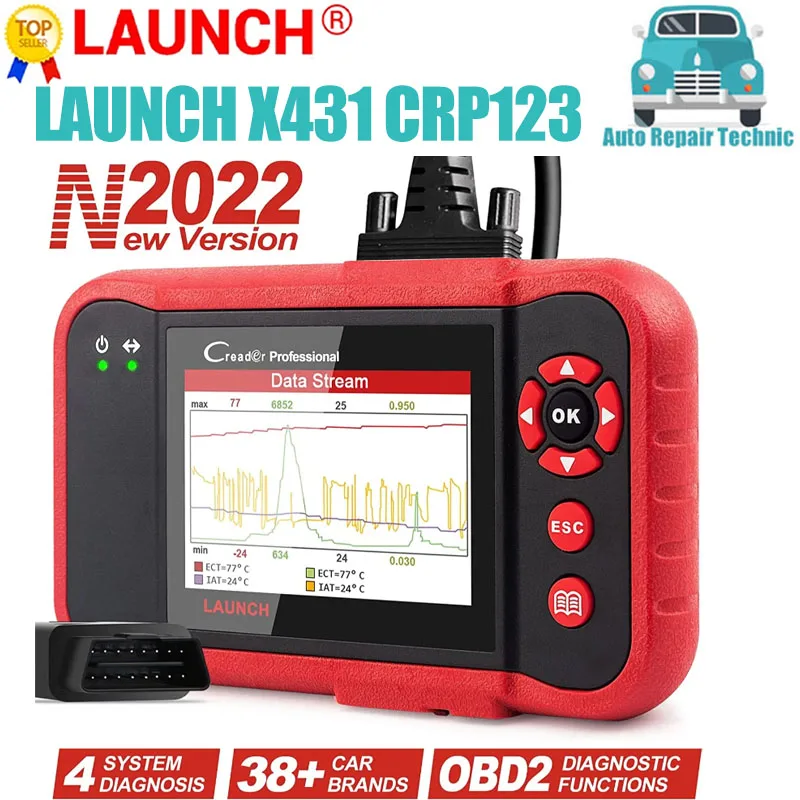 

Диагностический сканер LAUNCH X431 CRP123 OBD2, прибор для диагностики двигателя, коробки передач из АБС-пластика, с бесплатным обновлением