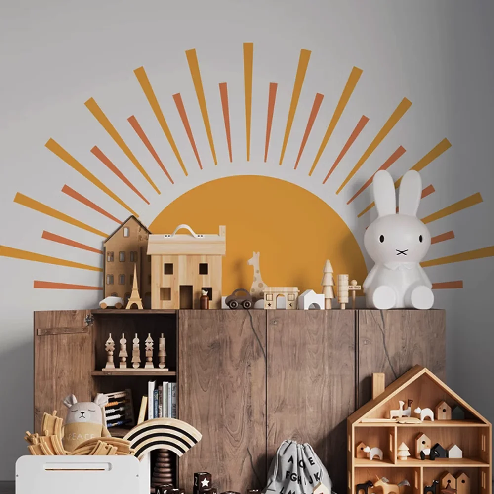Boho Sun Wall Decors Yellow Rising Sun Wall Stickers Impermeabile Autoadesivo Per Boy Baby Kids Room Home Nursery Decor