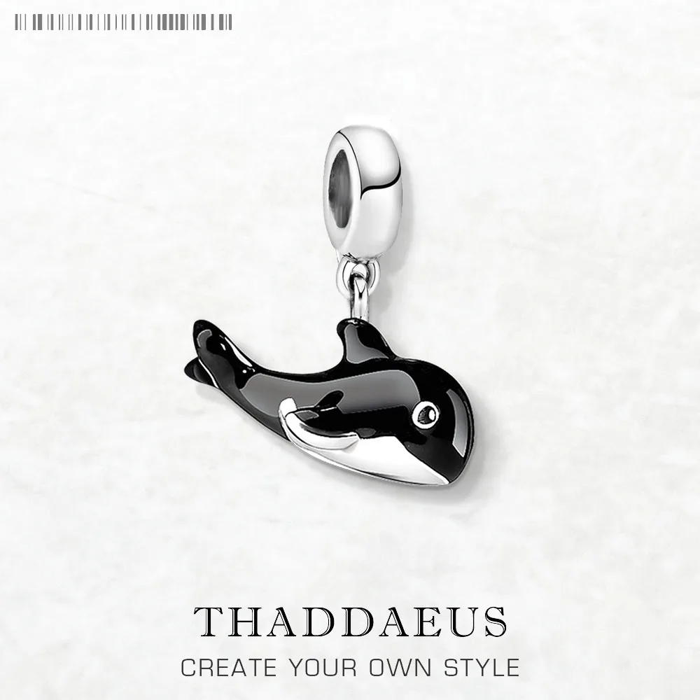 Abalorio colgante de esmalte para mujer y hombre, joyería de ballena Orca, lindo regalo en plata de ley 925
