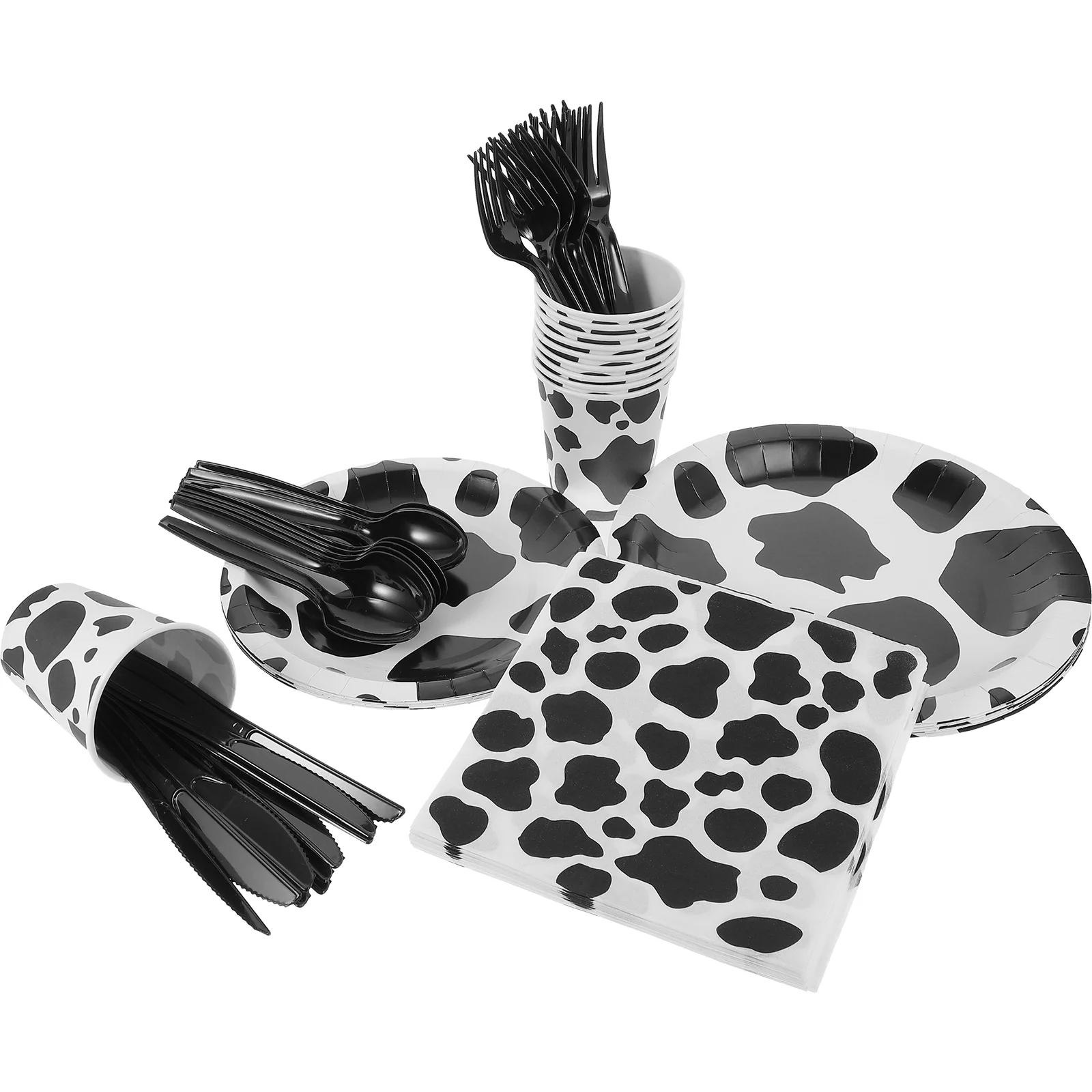 

1 set of Party Tableware Cow Themed Plates Cups Napkins Disposable Paper Tableware