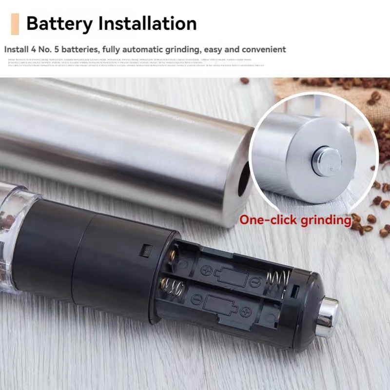 Salt and Pepper Grinder Stainless Steel Electric Salt and Pepper Grinder Set