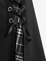 ROSEGAL Plus Size Women's Gothic Skirt Casual Plain Chain Detail High Waisted Stitching Plaid Pleated Layered Lace Up Skirts 5XL - Image 4