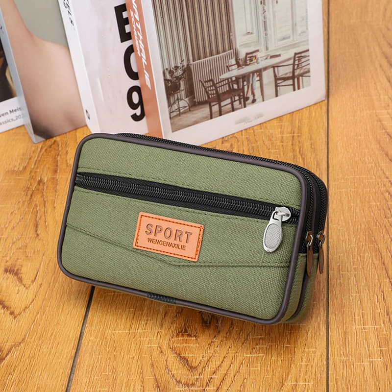 

Multi Layer Men Phone Pouch Belt Waist Bag Fanny Pack Canvas Purse Small Pocket Design Belt Pouch Purse Bag For Phone