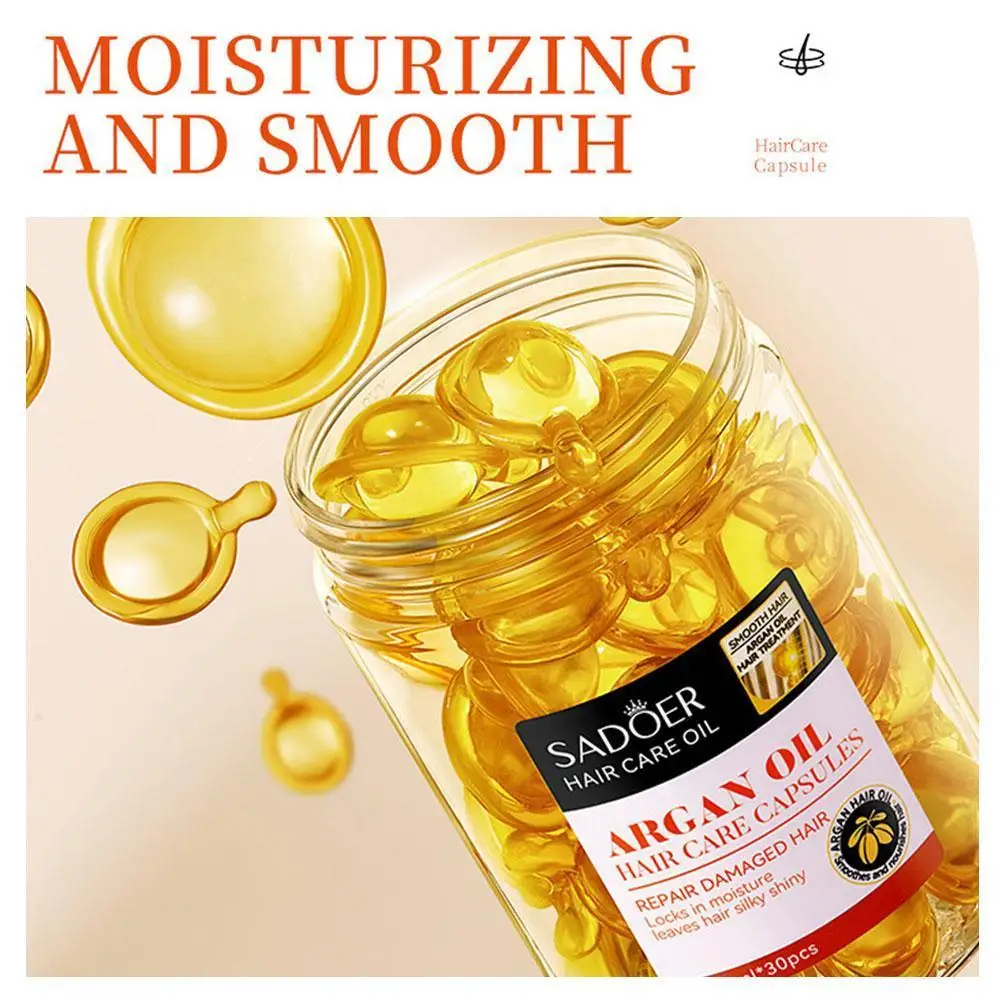 Argan Oil Hair Care Capsules Lock Im Moisture Serum For Damaged Frizzy Hair Hydrating Frizz Ease Silky Shiny Essence 30pcs hair vitamin capsule hair treatment oil hair treatment