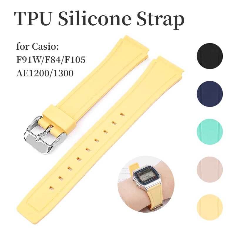 Cinturino In Gomma Tpu Da 18Mm Adatto Per Casio F91W F84 F105 F108 A158 A168 Ae1200 A1300 Accessori Per Orologi Cinturino Di Ricambio