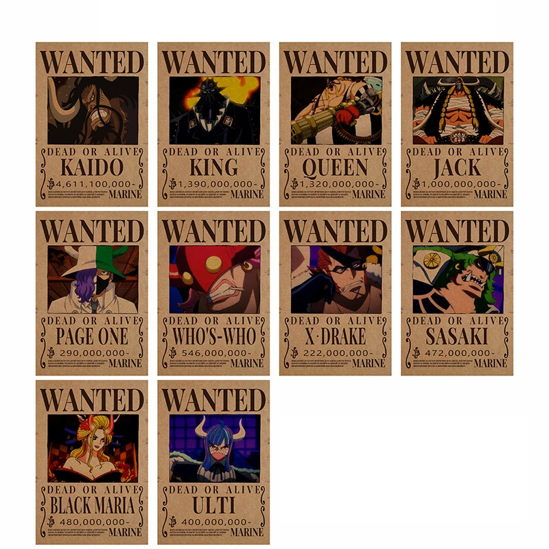 

One Piece Wanted Bounty Thick Kraft Paper Poster Anime Luffy Straw Hat Pirates Four Emperors Oka Shichibukai Wallpaper RoomDecor