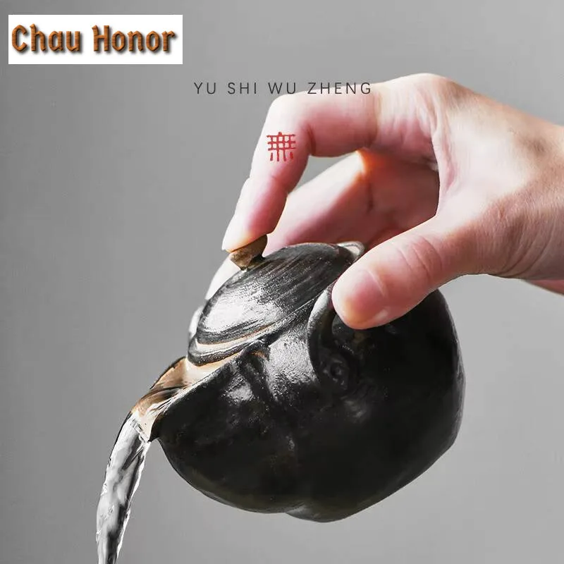 150ml Japanese Rough Pottery Treasure Bottle Pot Creative Handcrafted Tool Teapot Retro Tea Making Hand Grab Kettle Gift Box