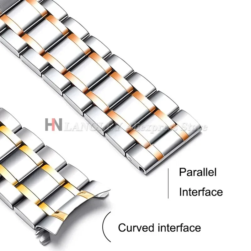 Elegant Curved End Stainless Steel Watch Strap with Butterfly Buckle