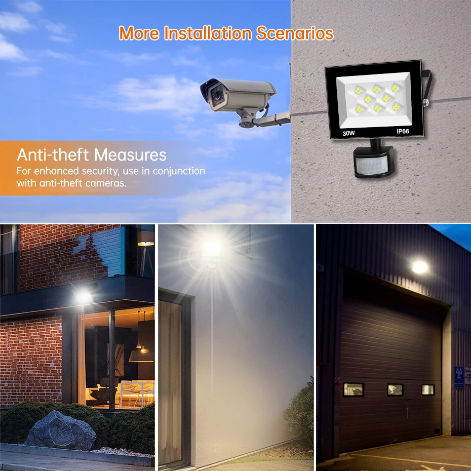 방수 IP66 LED 투광등 PIR 모션 센서 램프 30W 60W 100W AC 220V LED 스포트라이트 투광 조명 정원 야외 조명
