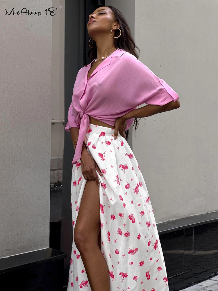 

Mnealways18 Printing Elegant Women A-Line Skirts Ruched High Street Ruched Split Skirts Summer 2024 Print Office Lady Long Skirt