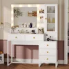 Vanity Desk with Mirror and Lights, Makeup Vanity with Lights & Charging Station, Makeup Desk with 5 Drawers & Storage Shelves 4