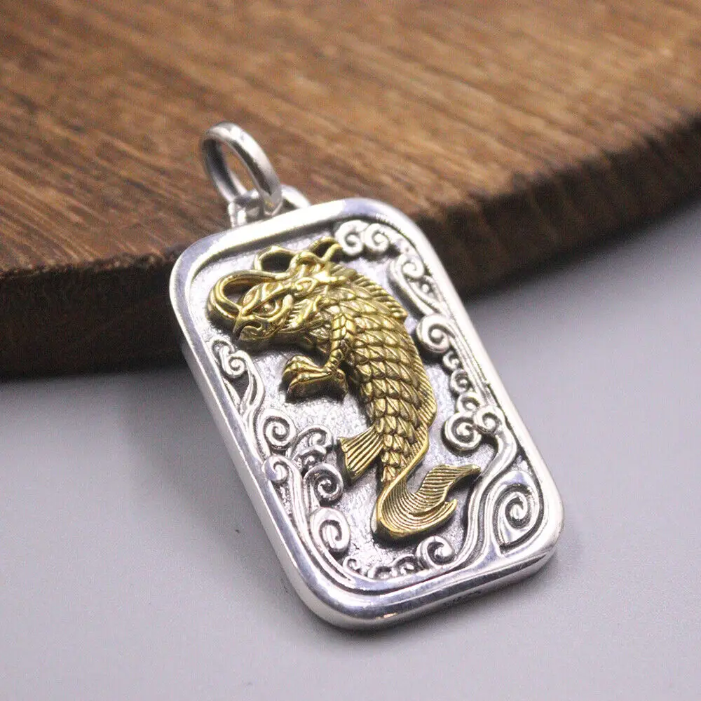 

Подлинная искусственная серебряная подвеска с рисунком дракона и рыбы, штамп S925