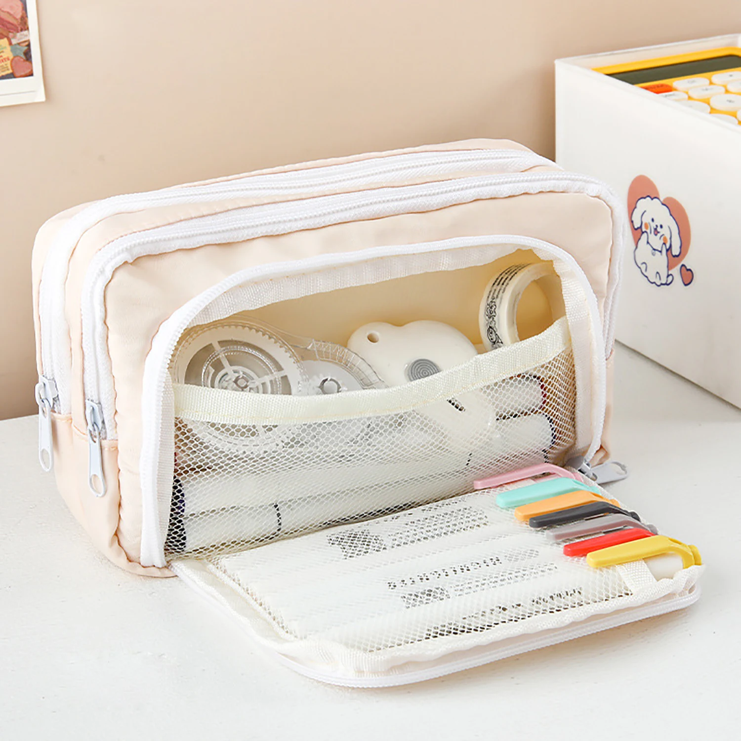 3 레이어 연필 케이스 대용량 휴대용 펜 가방 학생 문구 주최자 가방 화장품 케이스 사무실 학교 용품