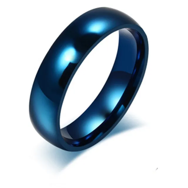 Simple Fashion Style Smooth Stainless Steel Rings Classic Gold Color Couple  For Women And Men Wedding Engagement Jewelry 4mm Blue