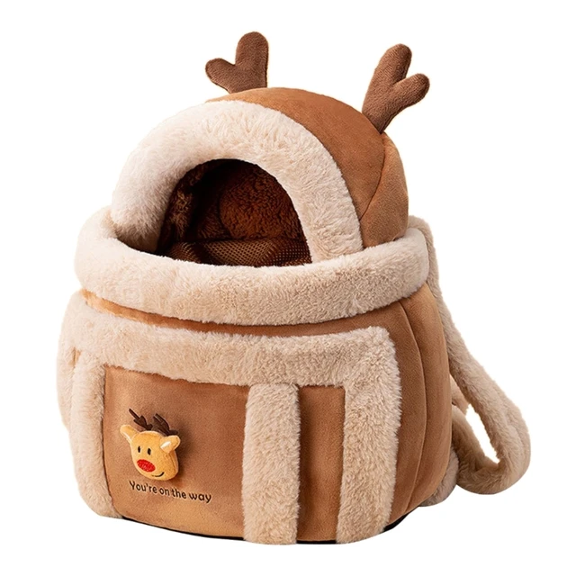 Bag Backpack Dog Travel Bag Pet Winter Outdoor Carriers Plush Reindeer Bag with Hand Warmers G5AB 2