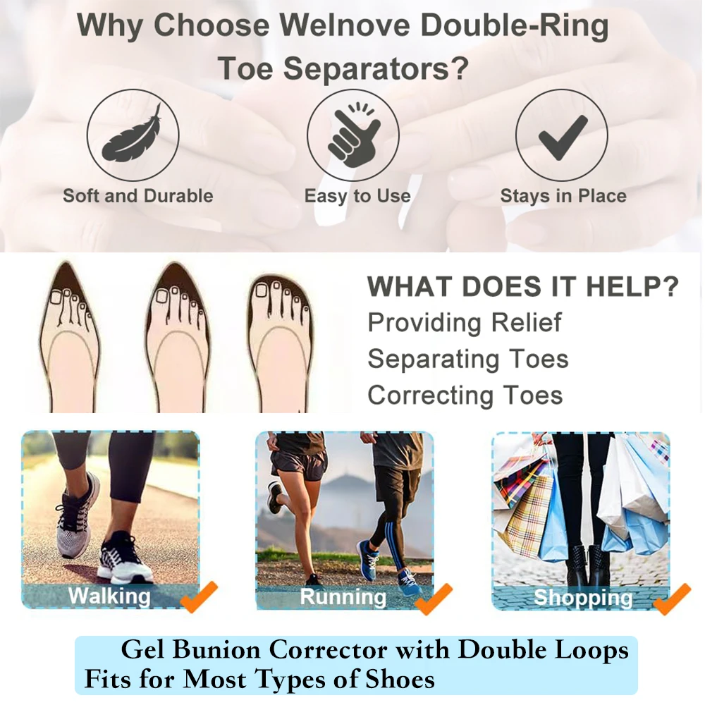2 Pairs Toe Separator Hallux Valgus Bunion Corrector Orthotics Feet thumbnail 7