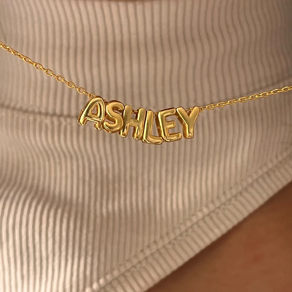Hot Sale Tiny Bubble Balloon Initial Letter Pendant Necklace Stainless Steel Unique Chunky Alphabet Chain Choker Charm Jewelry