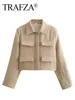 TRAFZA Spring Jacket For Women Slim Cropped Coat Elegant Solid Long Sleeve Jacket Front Flap Pocket Outerwear Fashion Streetwear 3