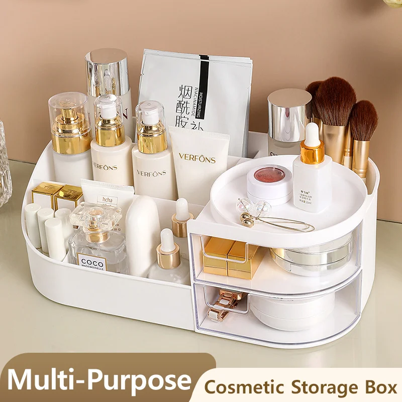 Cosmetic Storage Box Large Capacity with Clear Drawer Multi-functional Makeup Organizer for Dressing Table Skincare Products