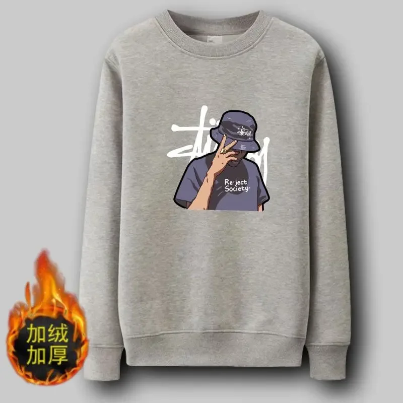 

Loose and Plush Thickened T-shirt Korean Long Sleeved Pullovers 2024 Spring and Autumn Men's and Women's Style Trendy Hoodies