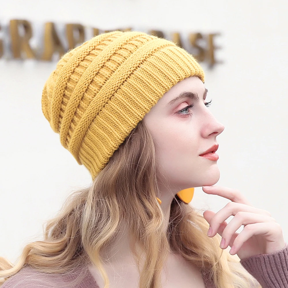 25 Color Solid Beanies Women Knitted Beanie Hat Fashion Autumn Winter Warm Hats Skullies Wool Cap for Women Wholesale 2