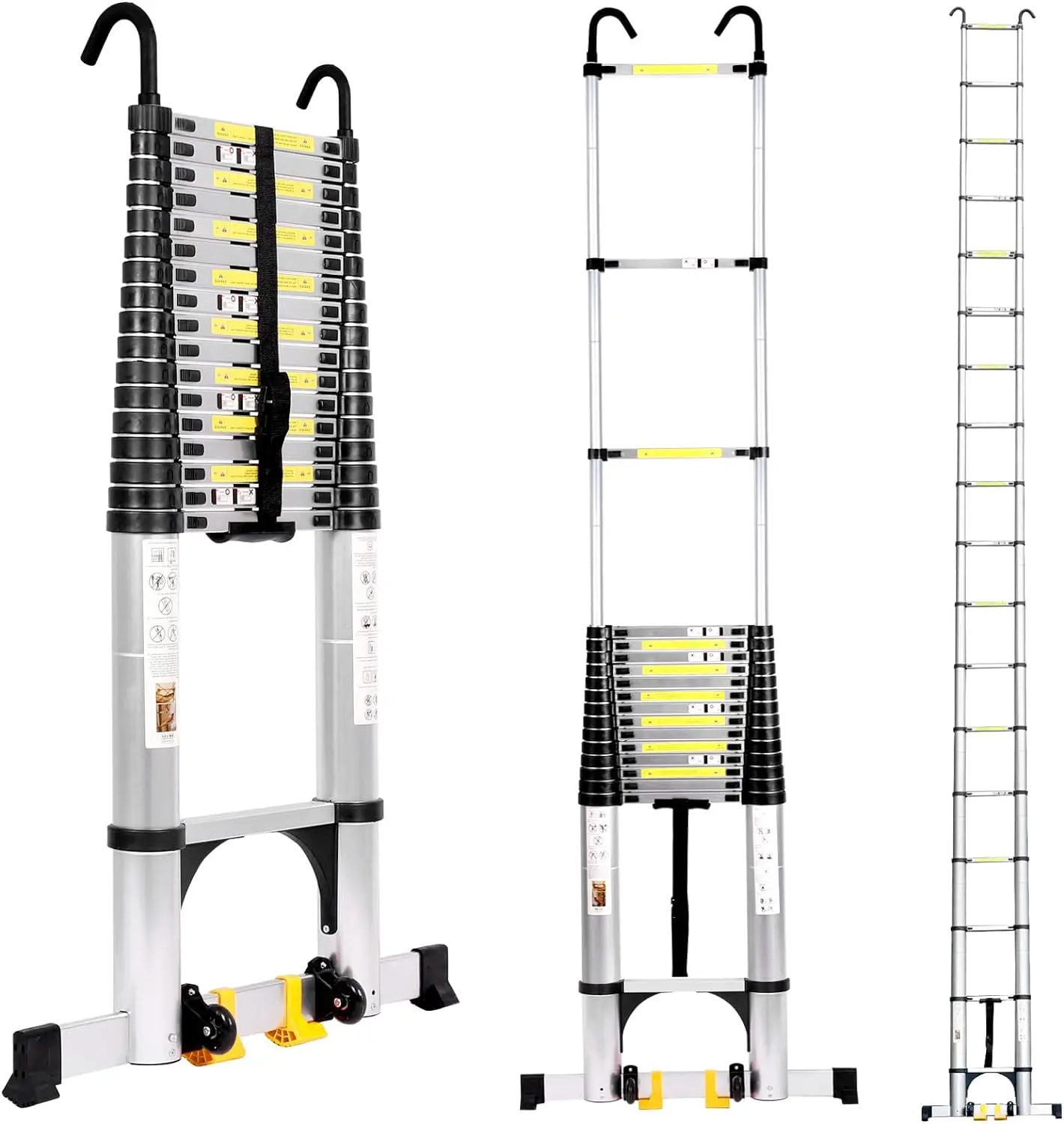 

26.2FT Telescoping Ladder, Aluminium Extension Ladder w/Triangle Stabilizers & Detachable Hooks,