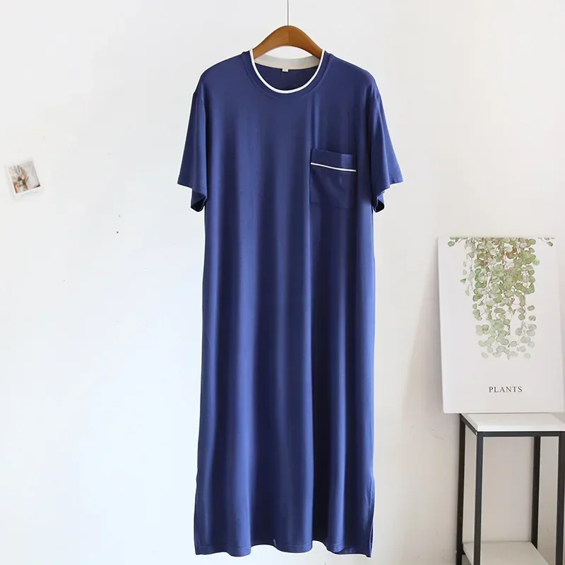 Men's Modal Nightgown with Pocket One Piece Short Sleeved Medium Length Nightgown Large and Thin Home Bath Nighty Dress mens pajamas mens nightdress