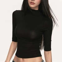 French High Street All Match O Neck Half Sleeve T Shirts Korean Summer Thin Office Lady Women Clothes Simple Punk Casual Tops 1