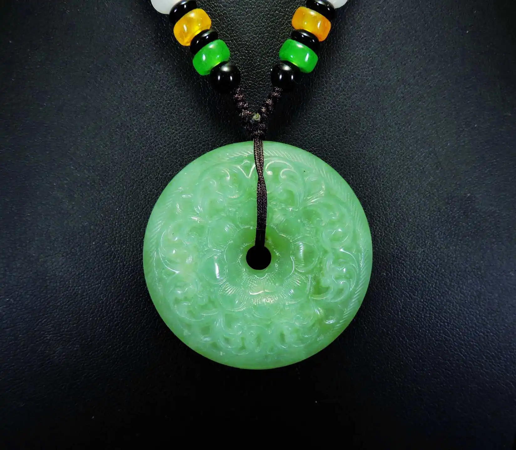 Jade Jewelry Natural Jade Pendant Necklace Hand-Carved lotus coin Jadeite Necklace Pendant Gift No Treatment 973i