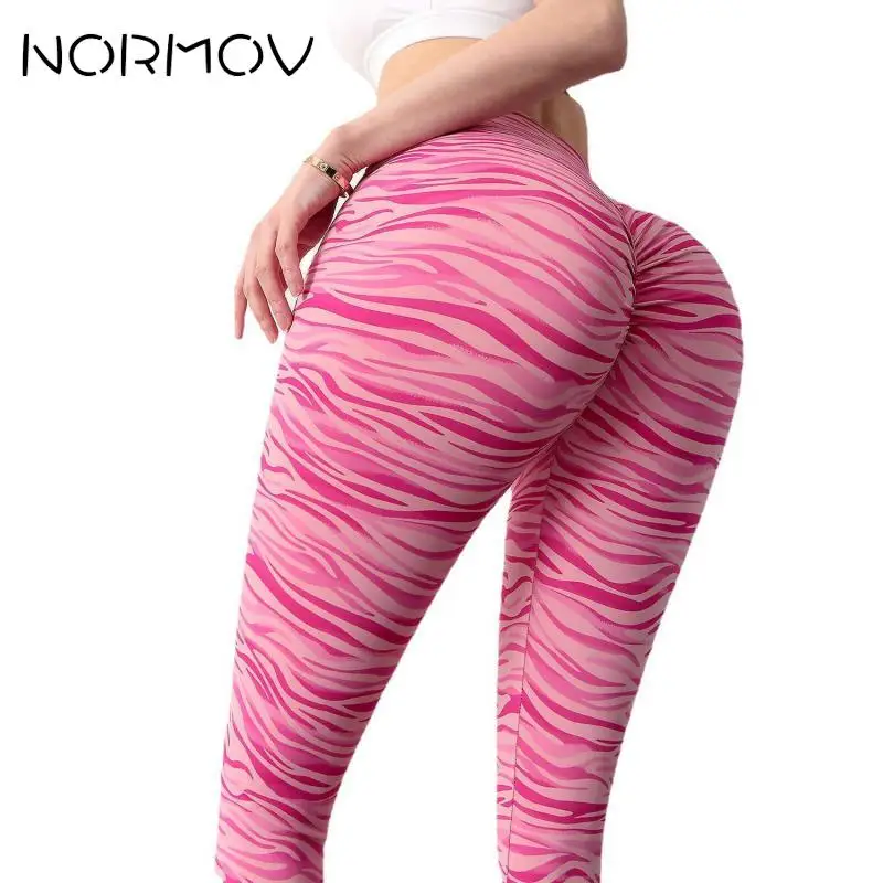

NORMOV Seamless Peach Buttocks Yoga Pants Women Striped Print Quick Drying Sport Woman Pants High Waist Abdomen Workout Leggings