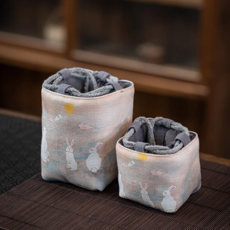 Cotton Linen Bag Teapot Bag Chinese Style Cup Printed Rabbit Portable Tea Set Cloth Tea Set Storage Cup ZD41