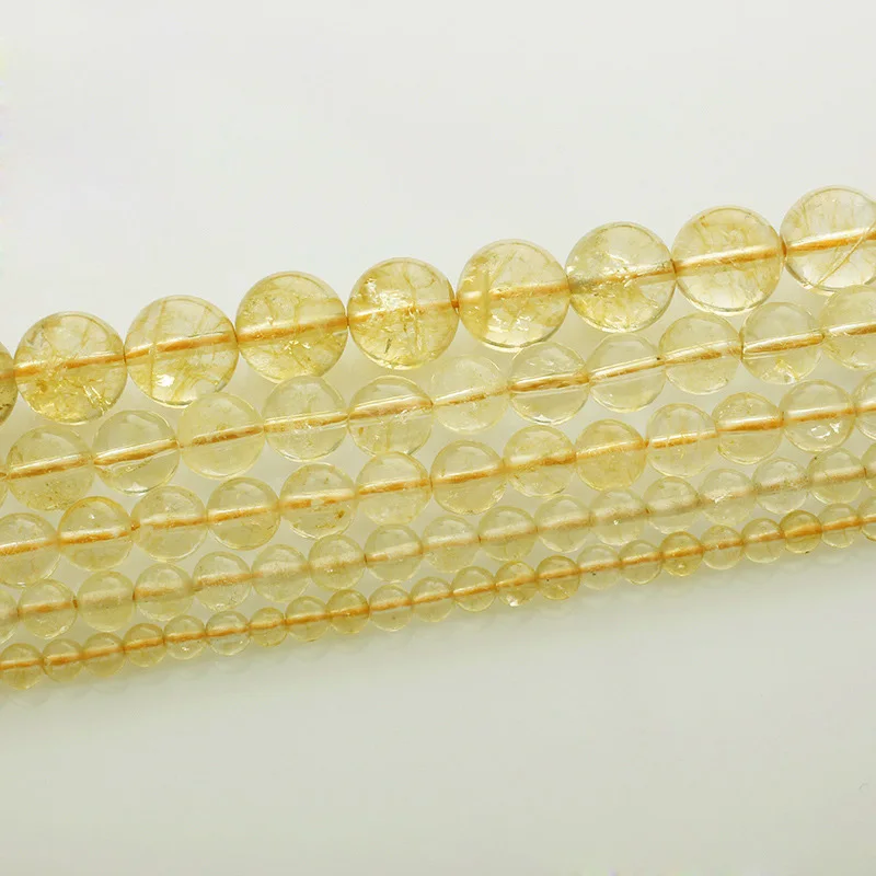 

1Strands 15"(37~38cm) Round Natural Yellow Crystal Stone Rock 4mm 6mm 8mm 10mm 12mm Beads Lot for Jewelry Making DIY Bracelet