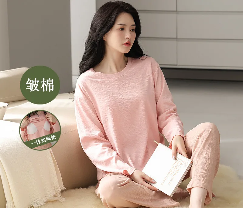 M-4XL Pijama Mujer Women's Long Sleeved Pajamas Autumn Winter Chest Pads Sleepwear Set New Comfortable Home Wear Clothing