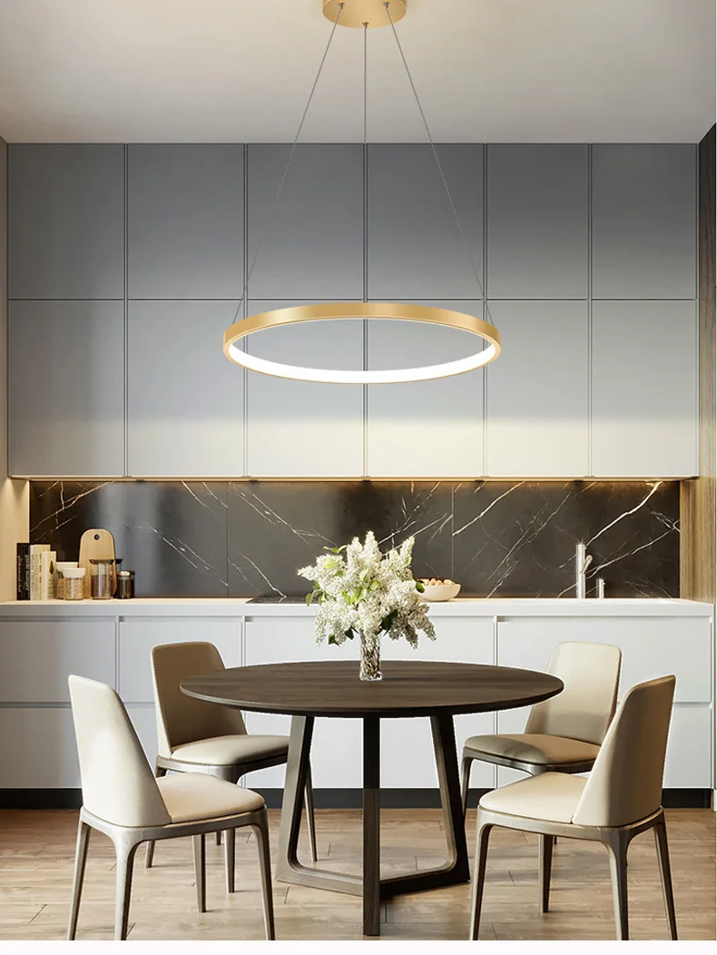 Nordic Single Ring Led Chandelier Indoor Lighting for Dining Table Living Room Bedroom Minimalism Aluminium Circle Pendant Lamp led chandelier