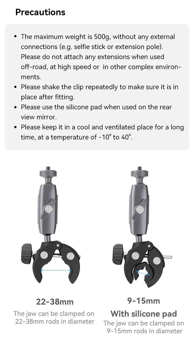 TELESIN Motorcycle Bicycle Rail Mount Clamp with 360 degree Ball Mount Clip For