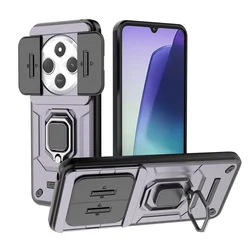 Slide Window Lens Protect Armor Case with Magnetic Ring Cover for Poco C75 4G (Purple)