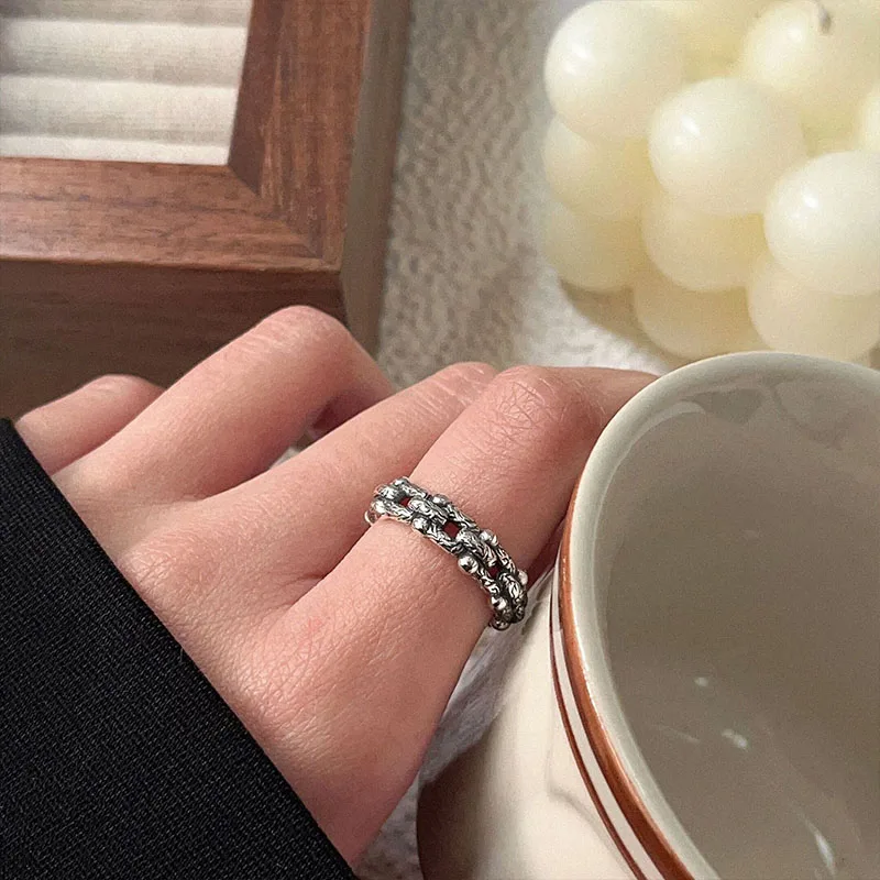 Horseshoe Buckle Ring Retro Personality Opening Versatile S925 Sterling Silver Universal Index Finger Ring for Men and Women