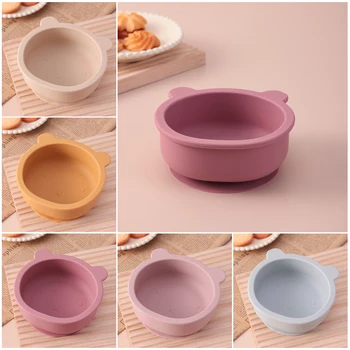 Color Kids 1PCS Cartoon Bear Silicone Bowl Toddler Self Feeding Set Suction Base BPA Free Baby Weaning Essentials