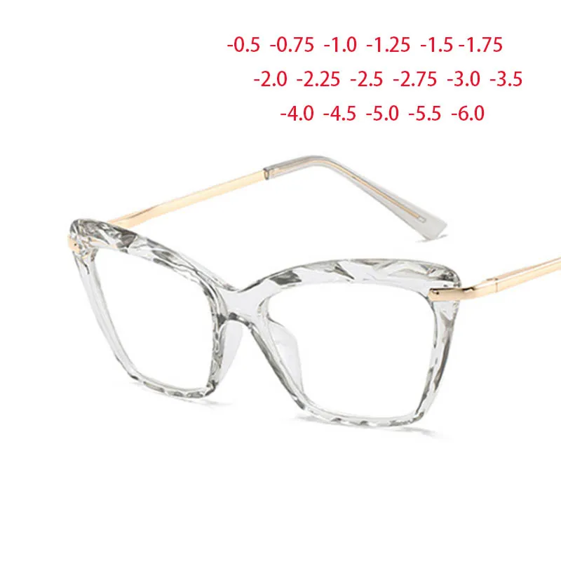 

Crystal Multi Faceted Frame Clear Lens Glasses Square Simple Myopia Nerd Spectacles Degree -0.5 -1.0 -2.0 -3.0 -4.0 to -6.0