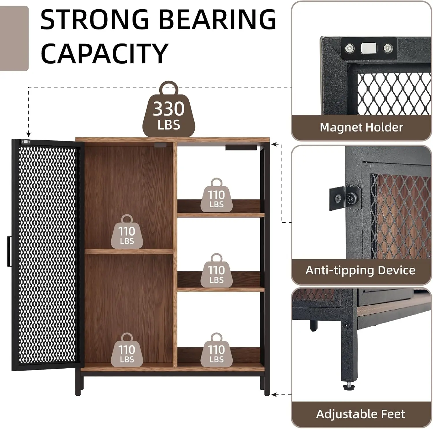 Redlife Coffee Bar Cabinet Small Liquor Cabinet w/ LED Light Charging Station Storage Farmhouse Buffet Sideboard for Dining Room