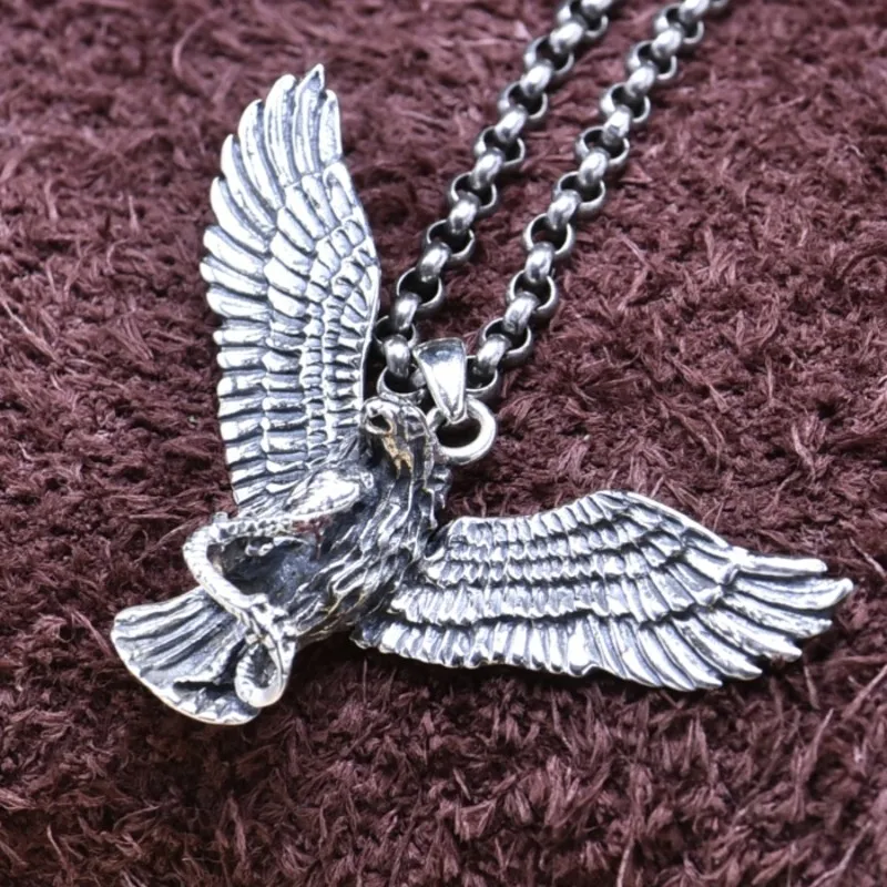 BOCAI S925 Sterling Silver Retro Domineering Punk Hip-hop Eagle Pendant Men's Gift