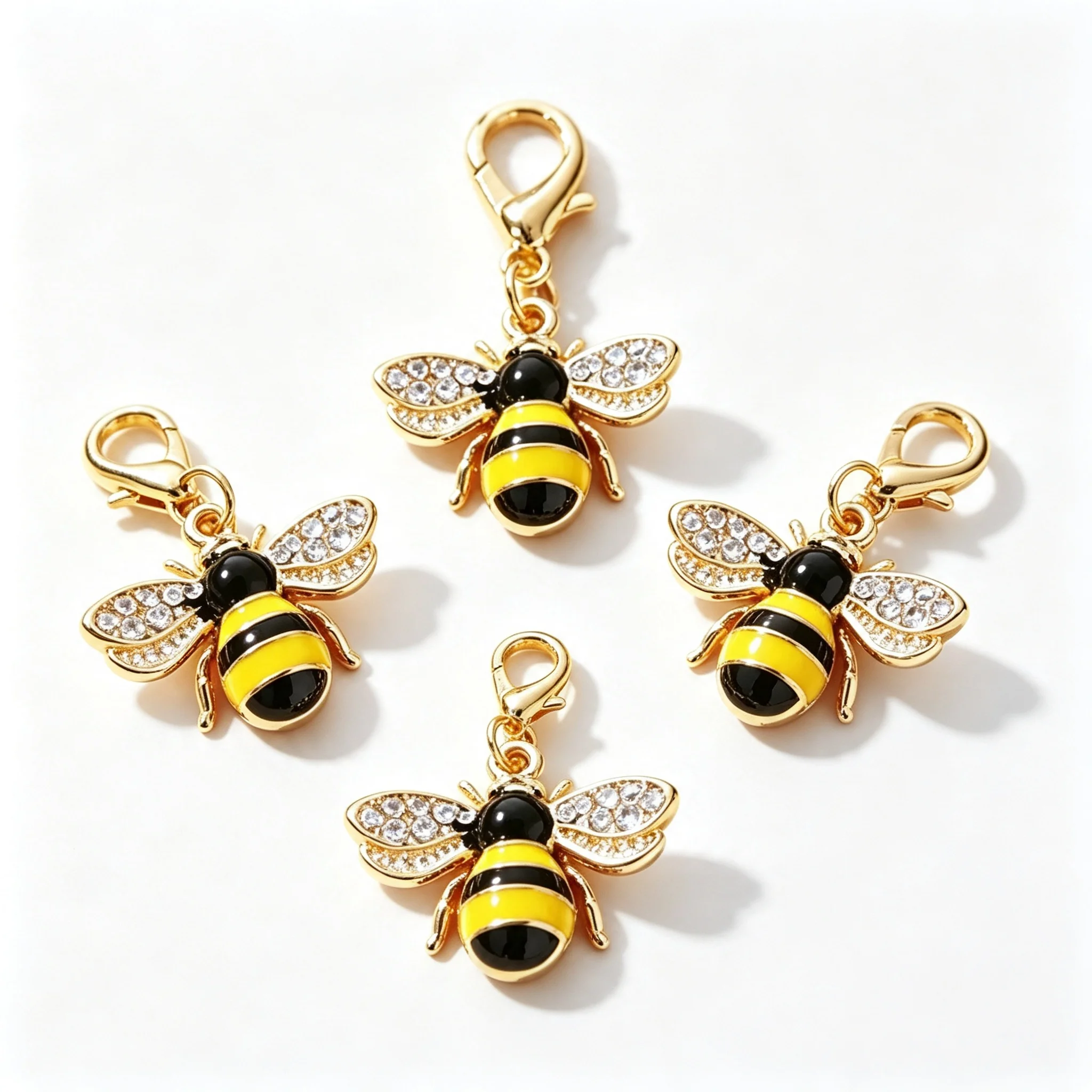 10/50 Stück Legierungs-Emaille-Bienenanhänger mit Kristall-Strass und Karabinerverschluss, Charms für DIY-Armbänder, Halsketten und Schmuckherstellungszubehör