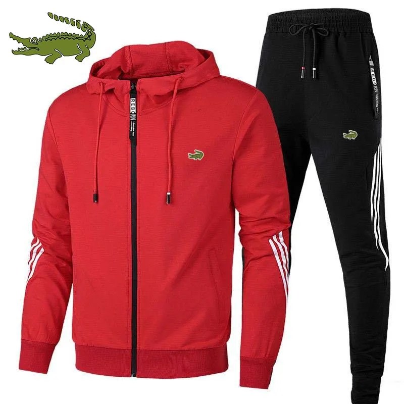2023 High quality sports of zipper men with hooded jacket Define trend outdoor sports printed jacket + joint pants