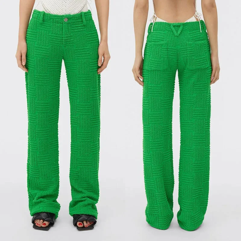 

Fashion Women's Pants Woven Jacquard Straight Tube Versatile Green Casual