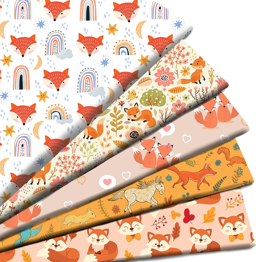 Animals Cute Fox Printed Polyester Pure Cotton Material Patchwork by the Meter Tissue Sewing Quilting Fabrics Needlework Cloth