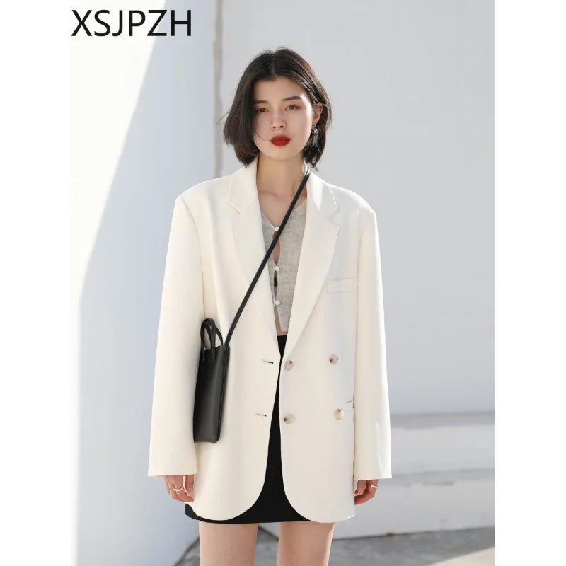 2024 New Fashion Blazer Office Lady Long Sleeve Double-breasted Mid-length Casual Coat Ladies Outerwear Stylish Top Women's