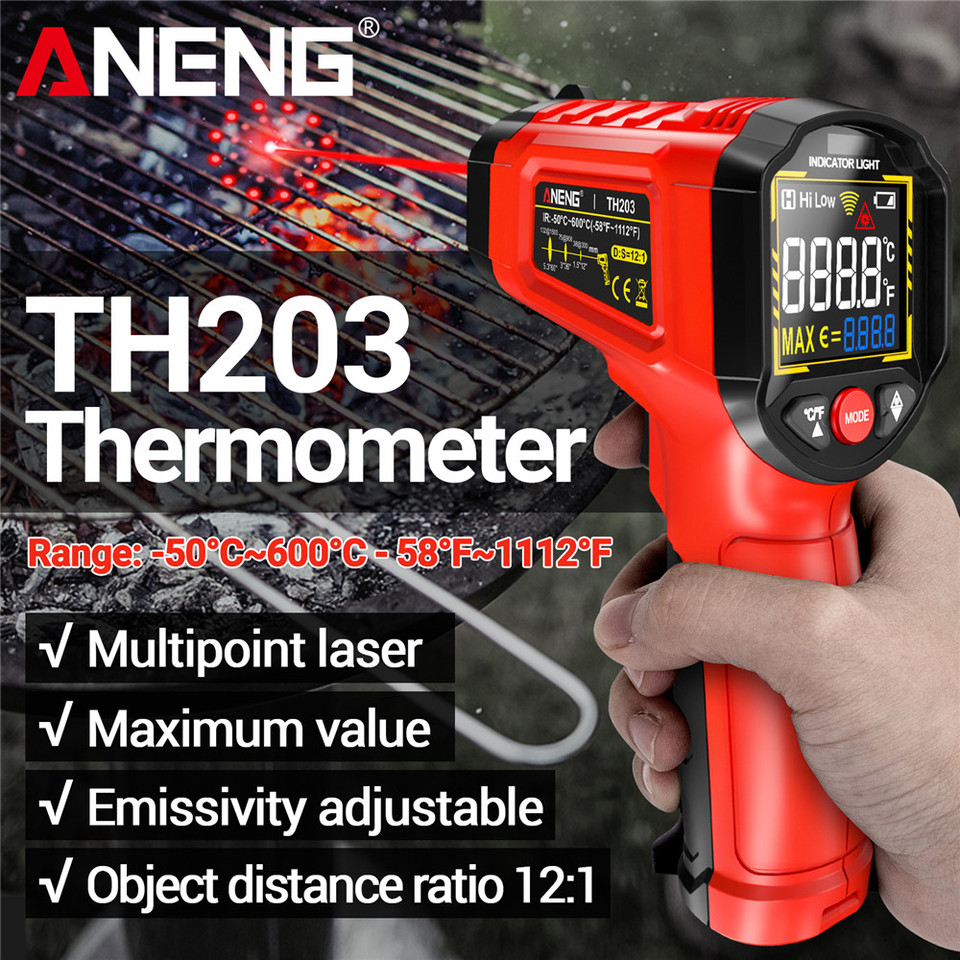 ANENG TH203 Smart Industrial Infrared Thermometer -50~600â Temperature Gun VA Reverse Color Screen Tester Meter Pyrometer Tools