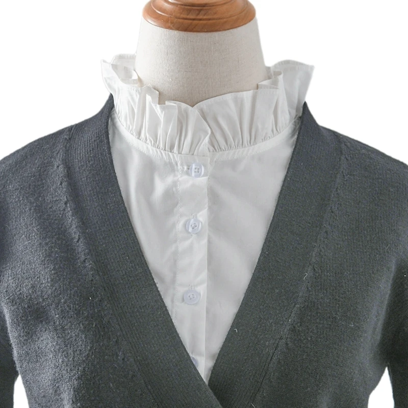 

Solid Color White Half Shirt Ruffled Fake Collar Detachable Layering Blouse Top